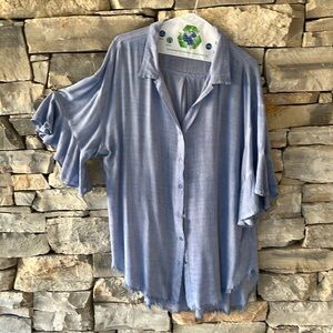 Blue bathing coverup. Used once. Asymmetrical hem floaty sleeveses